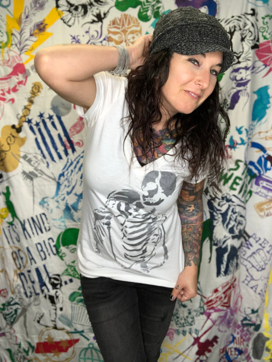 Hugging Skeletons Ladies Premium V-Neck T-shirt