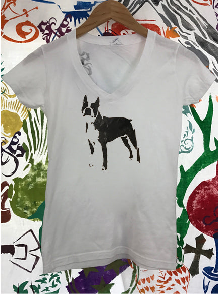 Boston Terrier Ladies V-Neck T-shirt