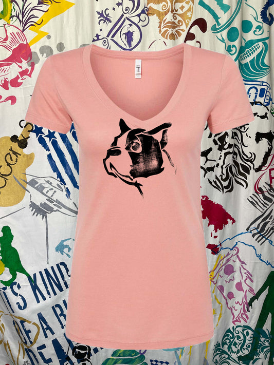 Frenchie Ladies V-Neck T-shirt