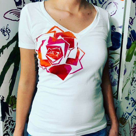 Geo Rose Ladies V-Neck T-shirt