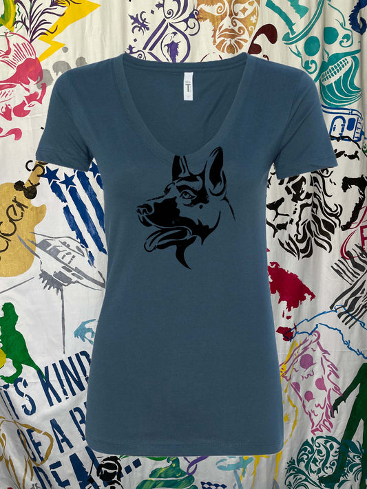 German Shepherd B Ladies V-Neck T-shirt