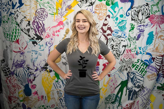 Leafy Plant Ladies V-Neck T-shirt