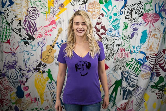 Poodle Pup Ladies V-Neck T-shirt