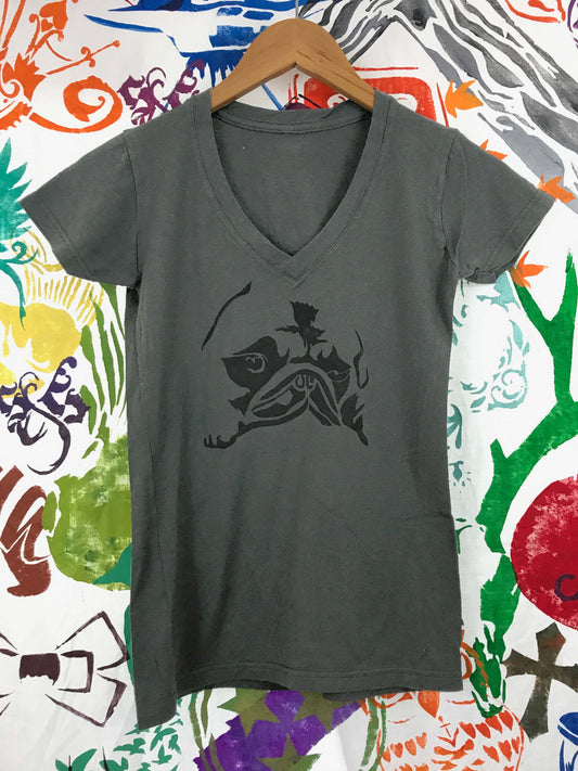 Snuggle Pug Ladies V-Neck T-shirt